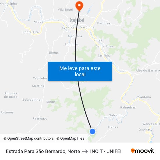 Estrada Para São Bernardo, Norte to INCIT - UNIFEI map