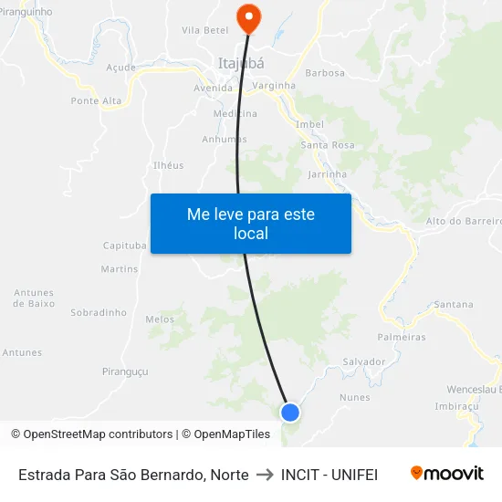 Estrada Para São Bernardo, Norte to INCIT - UNIFEI map