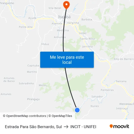 Estrada Para São Bernardo, Sul to INCIT - UNIFEI map