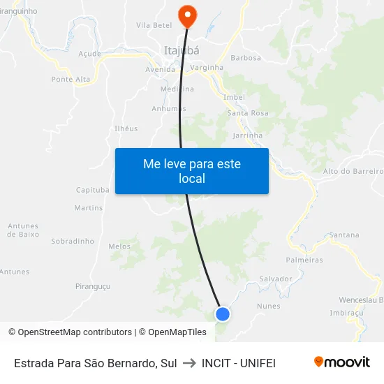 Estrada Para São Bernardo, Sul to INCIT - UNIFEI map