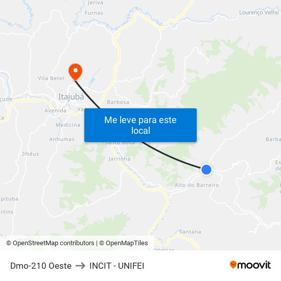 Dmo-210 Oeste to INCIT - UNIFEI map