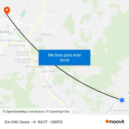 Em-040 Oeste to INCIT - UNIFEI map