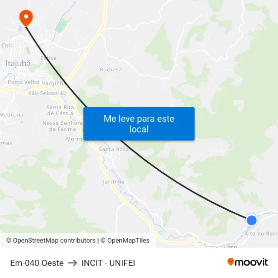 Em-040 Oeste to INCIT - UNIFEI map