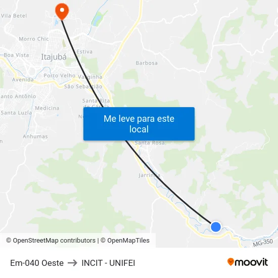 Em-040 Oeste to INCIT - UNIFEI map