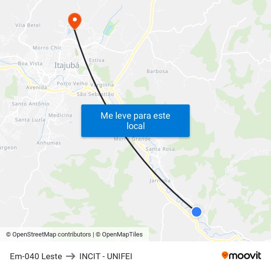 Em-040 Leste to INCIT - UNIFEI map