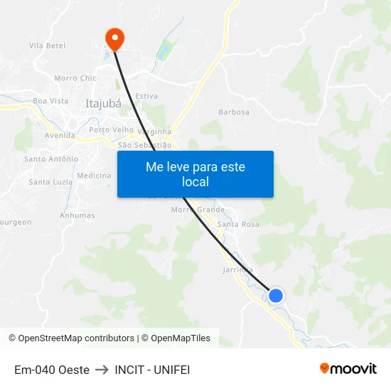 Em-040 Oeste to INCIT - UNIFEI map