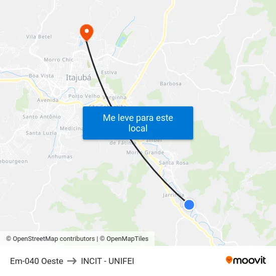 Em-040 Oeste to INCIT - UNIFEI map