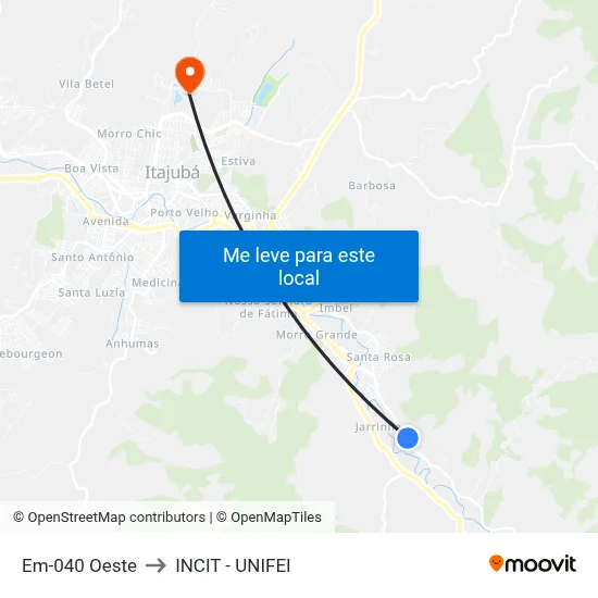Em-040 Oeste to INCIT - UNIFEI map