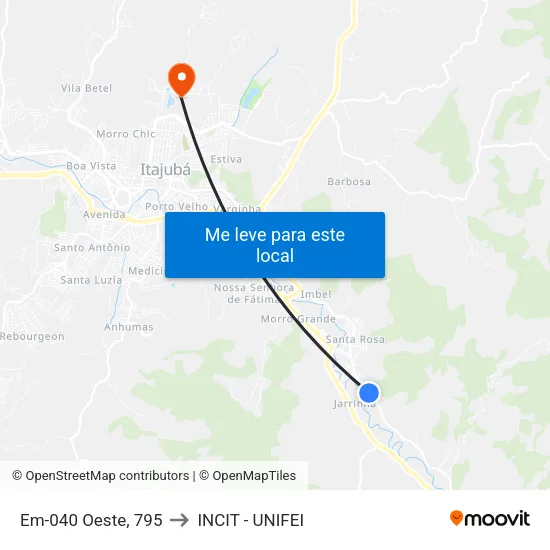 Em-040 Oeste, 795 to INCIT - UNIFEI map