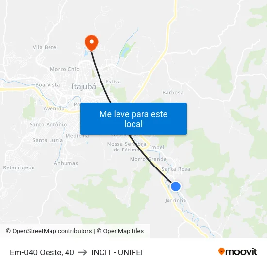 Em-040 Oeste, 40 to INCIT - UNIFEI map