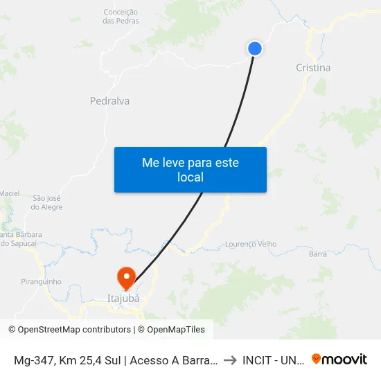 Mg-347, Km 25,4 Sul | Acesso A Barra Grande to INCIT - UNIFEI map