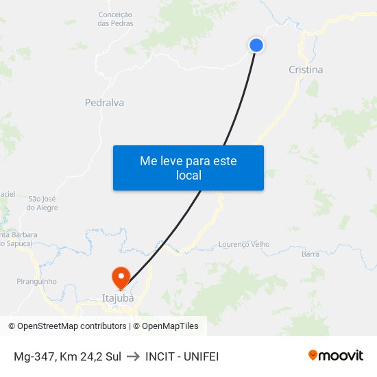 Mg-347, Km 24,2 Sul to INCIT - UNIFEI map