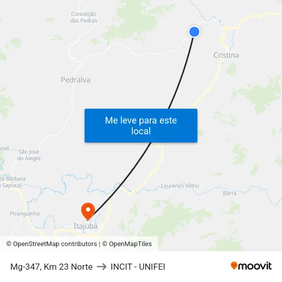 Mg-347, Km 23 Norte to INCIT - UNIFEI map