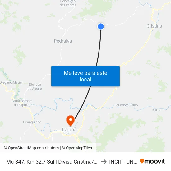 Mg-347, Km 32,7 Sul | Divisa Cristina/Pedralva to INCIT - UNIFEI map
