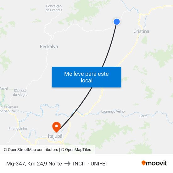 Mg-347, Km 24,9 Norte to INCIT - UNIFEI map