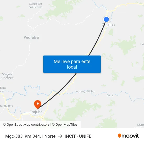 Mgc-383, Km 344,1 Norte to INCIT - UNIFEI map