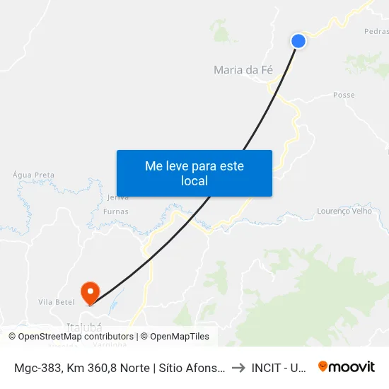 Mgc-383, Km 360,8 Norte | Sítio Afonso Nogueira to INCIT - UNIFEI map