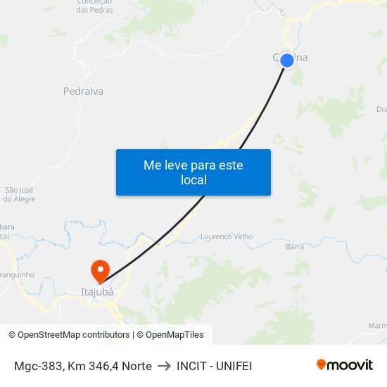 Mgc-383, Km 346,4 Norte to INCIT - UNIFEI map