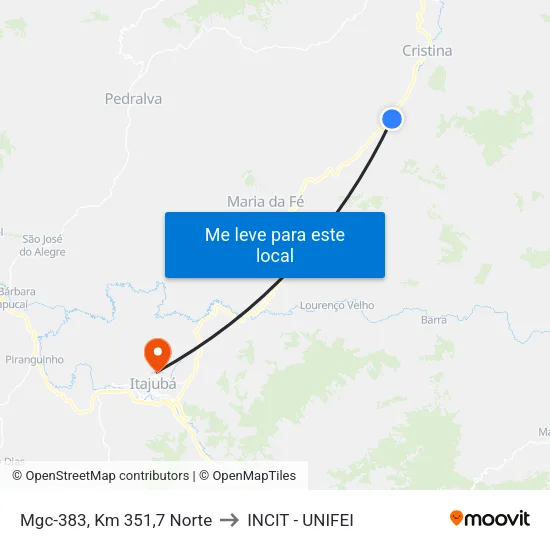 Mgc-383, Km 351,7 Norte to INCIT - UNIFEI map