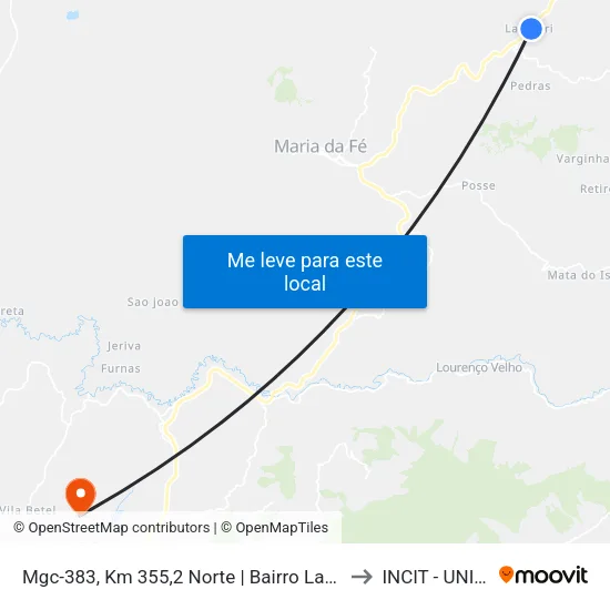 Mgc-383, Km 355,2 Norte | Bairro Lambari to INCIT - UNIFEI map