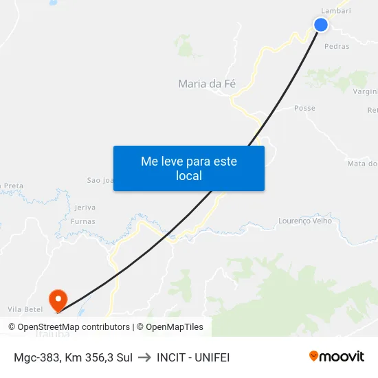 Mgc-383, Km 356,3 Sul to INCIT - UNIFEI map