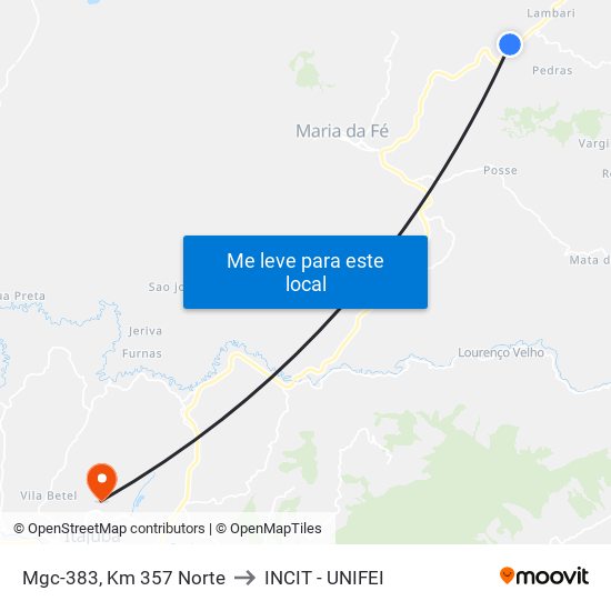 Mgc-383, Km 357 Norte to INCIT - UNIFEI map