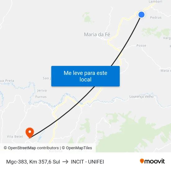 Mgc-383, Km 357,6 Sul to INCIT - UNIFEI map