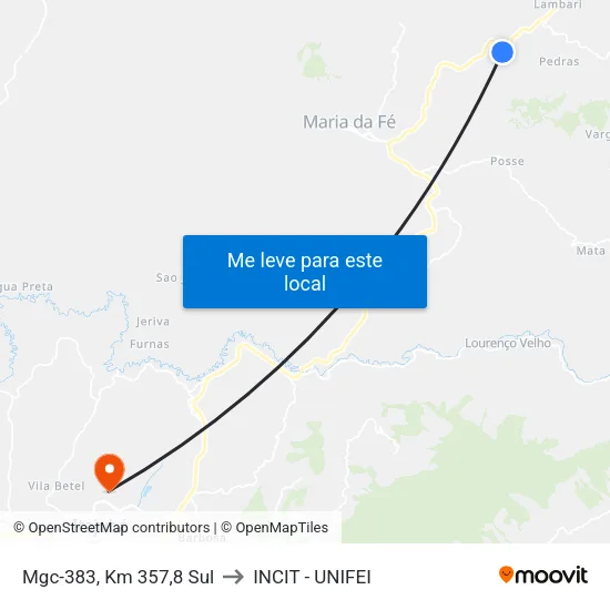 Mgc-383, Km 357,8 Sul to INCIT - UNIFEI map