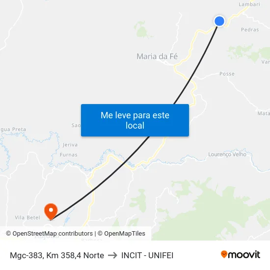 Mgc-383, Km 358,4 Norte to INCIT - UNIFEI map