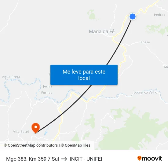 Mgc-383, Km 359,7 Sul to INCIT - UNIFEI map