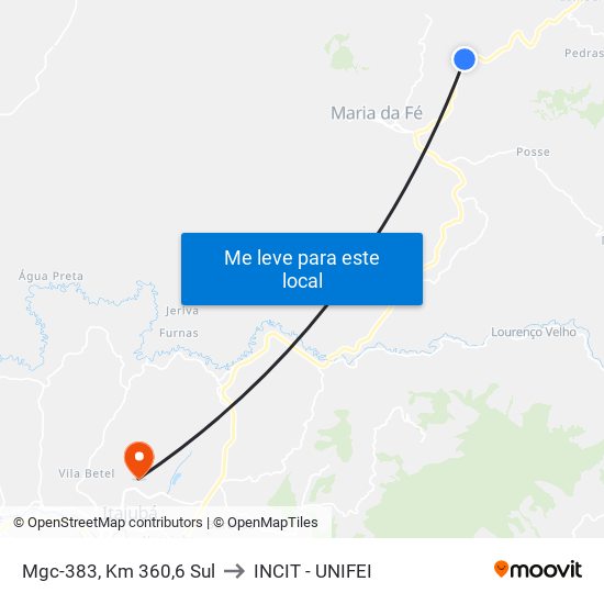 Mgc-383, Km 360,6 Sul to INCIT - UNIFEI map