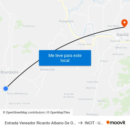 Estrada Vereador Ricardo Albano De Oliveira, Norte to INCIT - UNIFEI map