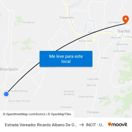Estrada Vereador Ricardo Albano De Oliveira, Norte to INCIT - UNIFEI map