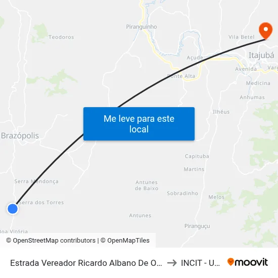 Estrada Vereador Ricardo Albano De Oliveira, Norte to INCIT - UNIFEI map