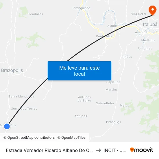 Estrada Vereador Ricardo Albano De Oliveira, Norte to INCIT - UNIFEI map