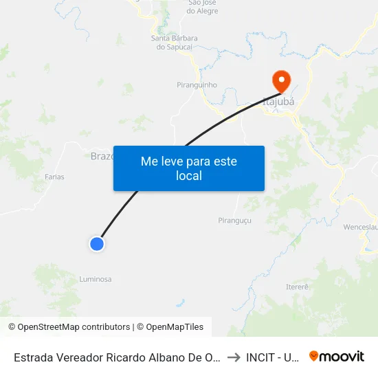Estrada Vereador Ricardo Albano De Oliveira, Norte to INCIT - UNIFEI map