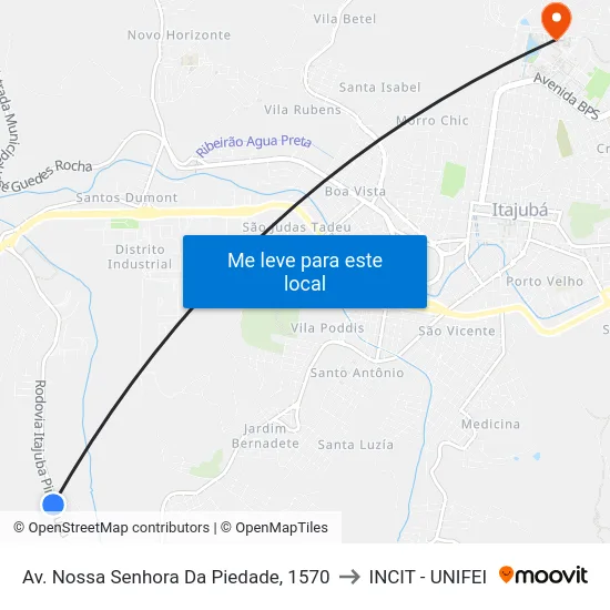 Av. Nossa Senhora Da Piedade, 1570 to INCIT - UNIFEI map