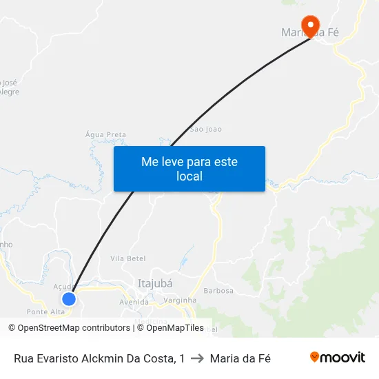 Rua Evaristo Alckmin Da Costa, 1 to Maria da Fé map