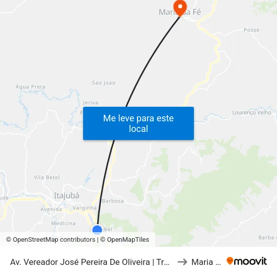Av. Vereador José Pereira De Oliveira | Trevo Ponte Da Imbel 1 to Maria da Fé map