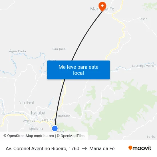 Av.  Coronel Aventino Ribeiro, 1760 to Maria da Fé map