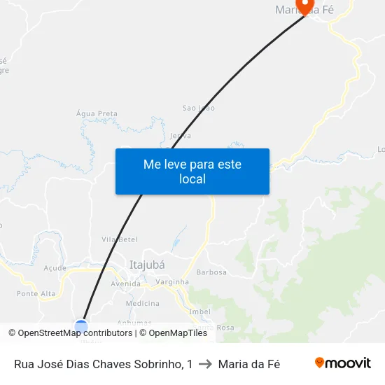 Rua José Dias Chaves Sobrinho, 1 to Maria da Fé map