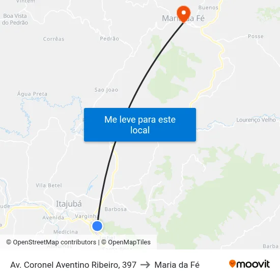 Av. Coronel Aventino Ribeiro, 397 to Maria da Fé map