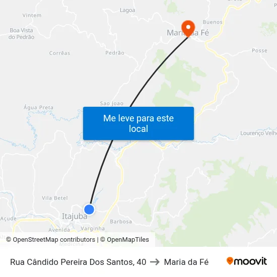 Rua Cândido Pereira Dos Santos, 40 to Maria da Fé map