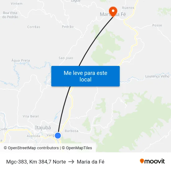 Mgc-383, Km 384,7 Norte to Maria da Fé map