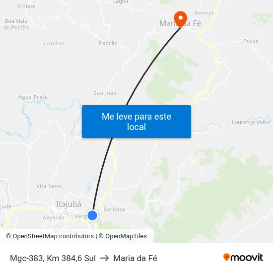 Mgc-383, Km 384,6 Sul to Maria da Fé map