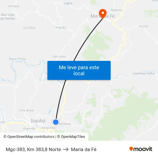 Mgc-383, Km 383,8 Norte to Maria da Fé map