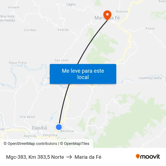 Mgc-383, Km 383,5 Norte to Maria da Fé map