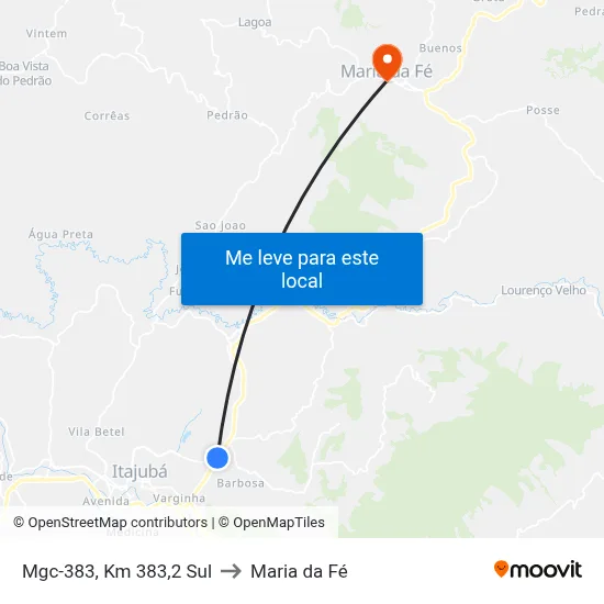 Mgc-383, Km 383,2 Sul to Maria da Fé map