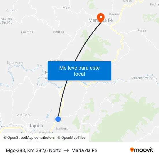 Mgc-383, Km 382,6 Norte to Maria da Fé map
