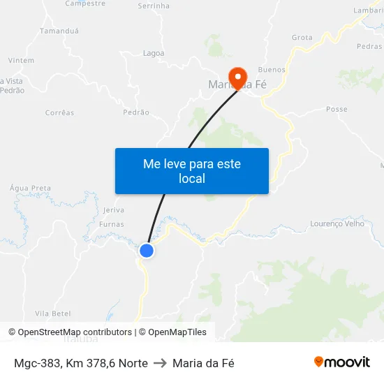 Mgc-383, Km 378,6 Norte to Maria da Fé map